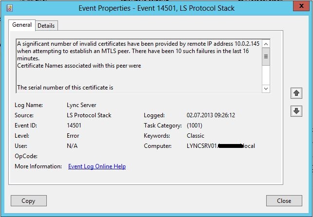 Event ID 14501, LS Protocol Stack